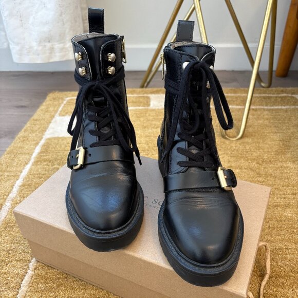 All Saints Donita Leather Ankle Combat Boots - Picture 2 of 15